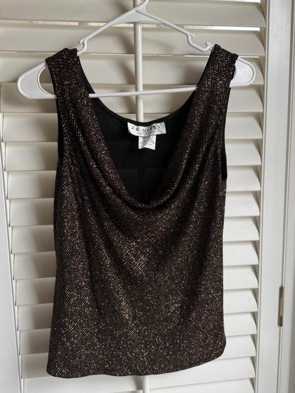 J.R. Nites Vintage Metallic Glitter Cowl Neck Sleeveless Top tagged 14 (fits M)